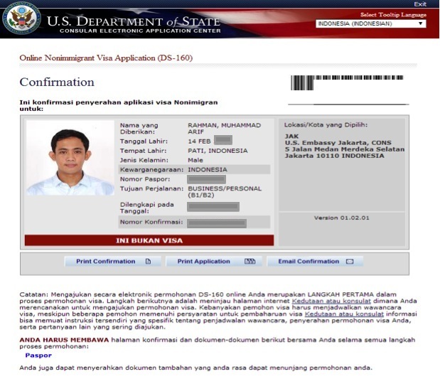 Konfirmasi Visa Amerika