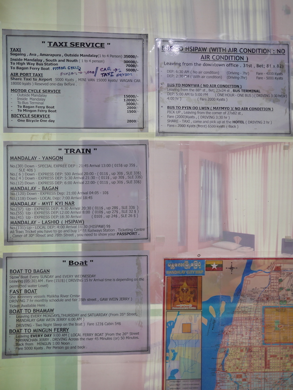 Schedule from Mandalay