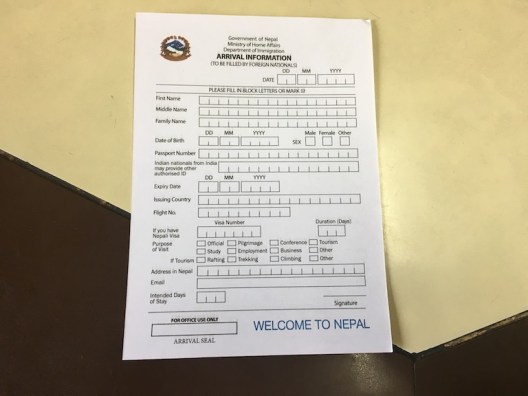 Disembarkation Card Nepal